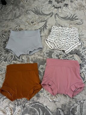 Kids High-Waist Shorts Bundle — Gray, White Text, Rust, Mauve